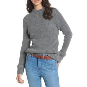 Madewell Womens Sweater Northfield Mock Neck Gray Ribbed Knit Wool Blend Size M